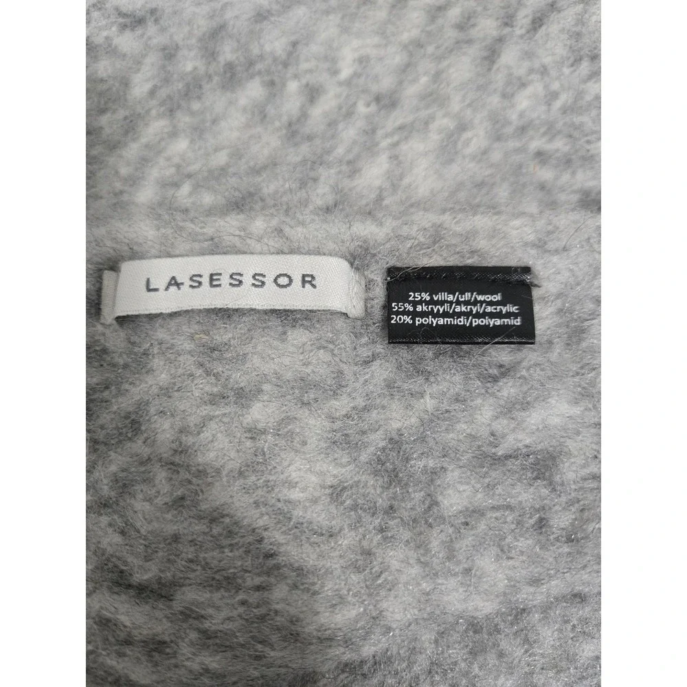Lassesor Gray Herringbone Wool Blend‎ Scarf with Fringe